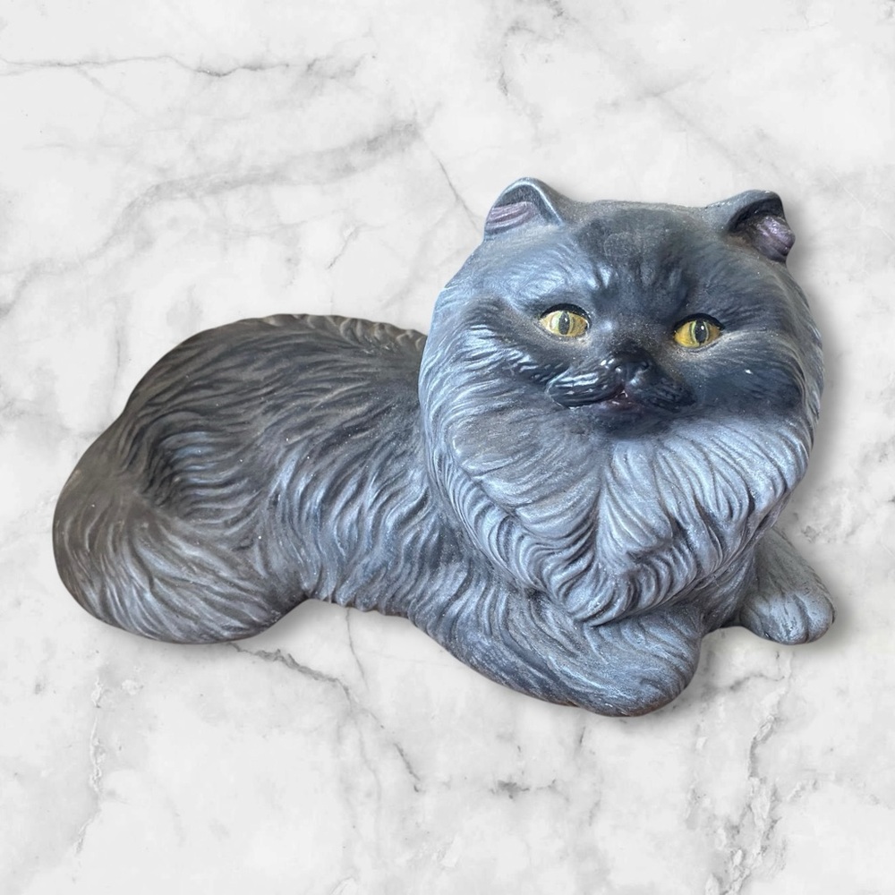 Scioto ceramics 1980 grey long haired cat